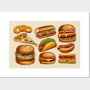 Fast Food Hand Drawn Set Posters and Art